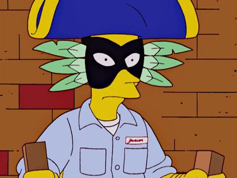Frank Grimes Jr pulling off a mask in The Simpsons