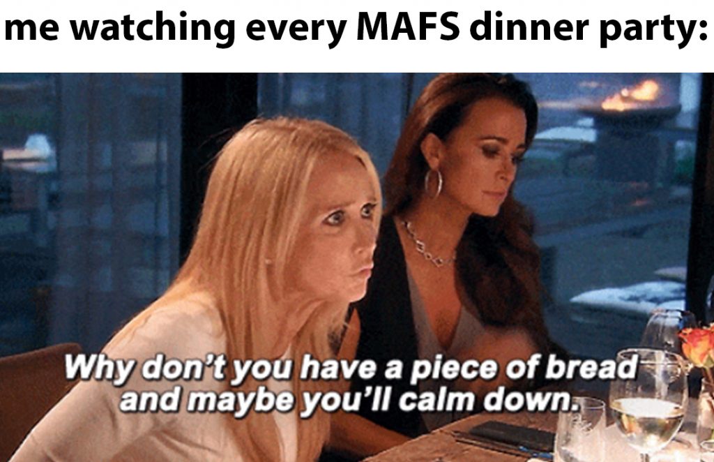 married at first sight dinner party meme