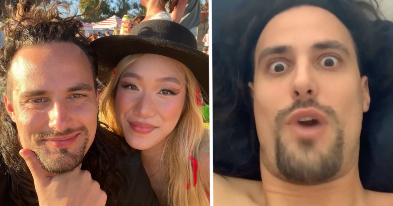 L: Jesse Burford and Janelle Han from MAFS. R: Jesse Burford shocked. Photo: Instagram/jesse_burford