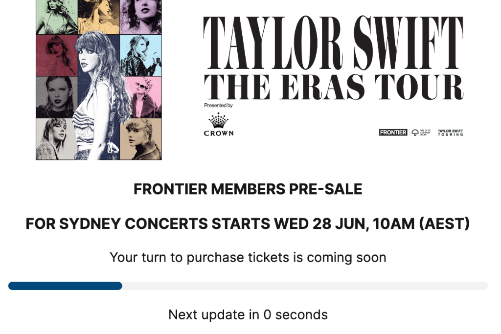 Taylor Swift Eras Tour Australia Sydney Pre-sale Ticketek Shitshow Broke Twitter Reactions Tweet Frontier