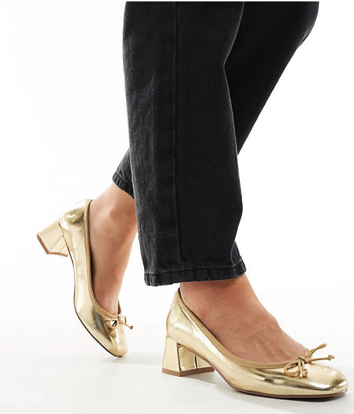 gold heeled ballet flats with bow australia